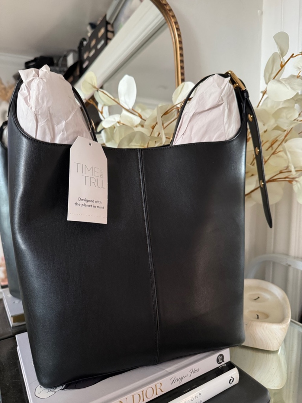 Black Leather-Look Tote Bag